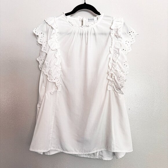 Avantlook Ruffled Silk Top White 100% Silk Eyelet Detail Women's Size L - Picture 3 of 6